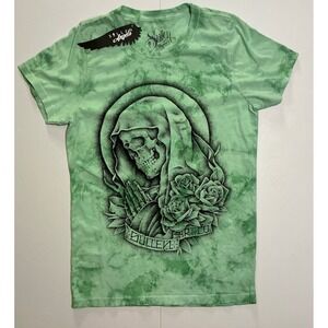 Y2K Sullen Angel Skull Rose‎ Whimsigoth Womens Green Tie Dye T-Shirt M NWT